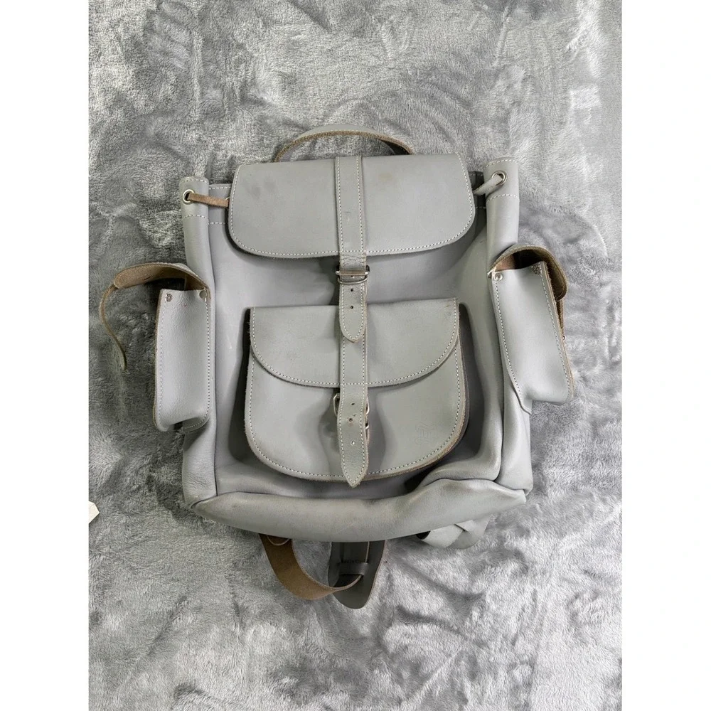 Grafea Hari Gray Leather Backpack Made in England Satchel Rucksack Medium